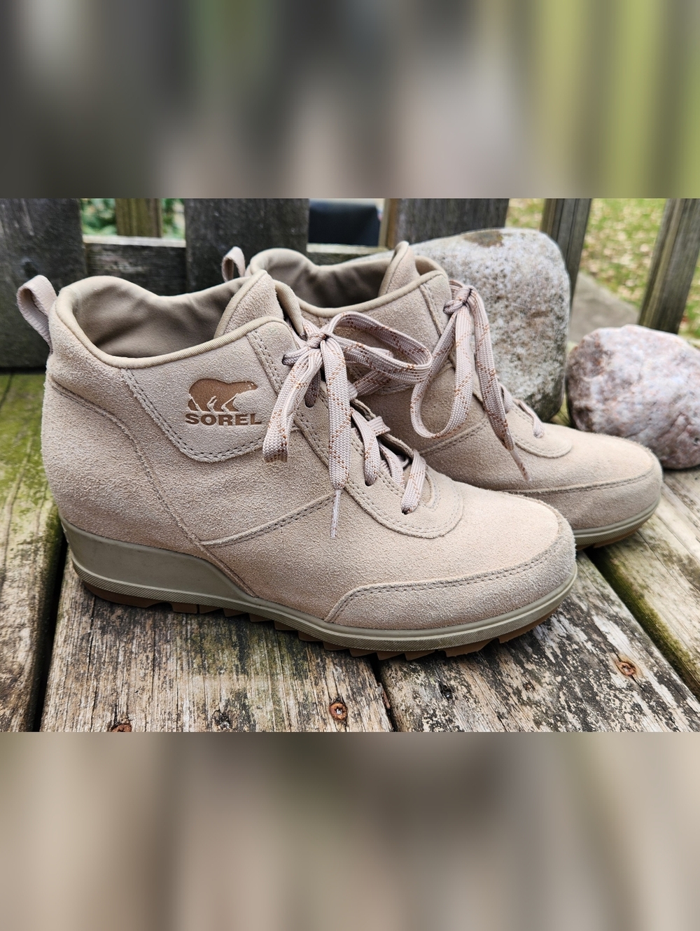 Sorel Women's Taupe Suede Lace-Up Wedge Ankle Booties
